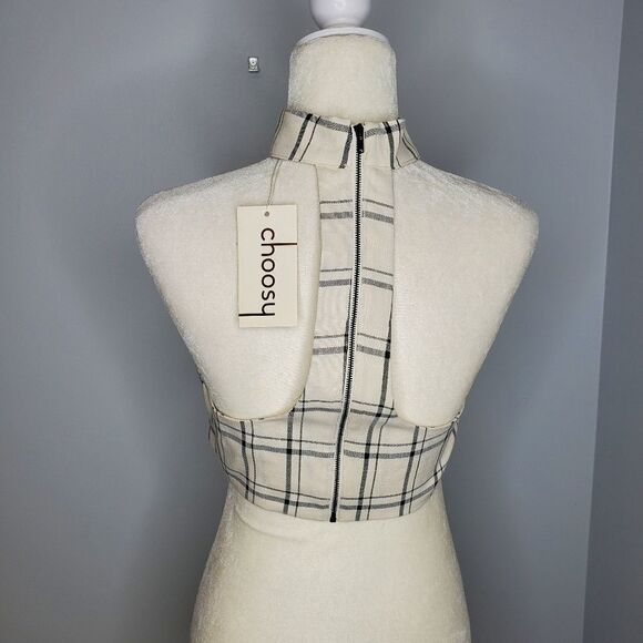 NEW CHOOSY crop top plaid power moves‎ back zip bandeau 8 - Picture 5 of 7